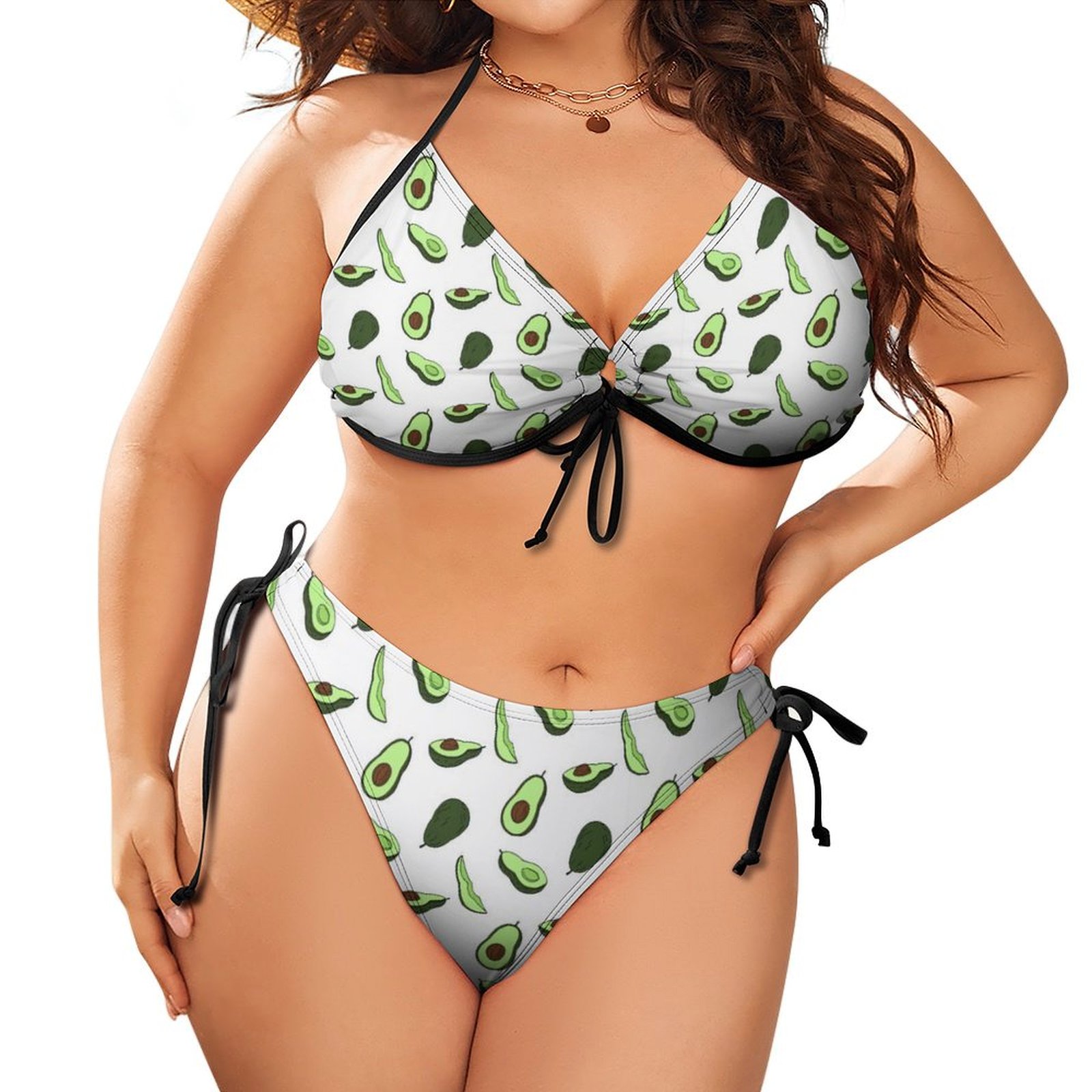 Women's Avocado Plus Size Triangle Bikini String Two Piece Halter Tie Side Swimsuit