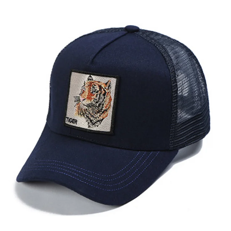 Tiger Embroidery Cotton Mesh Snapback Baseball Cap at Hiphopee