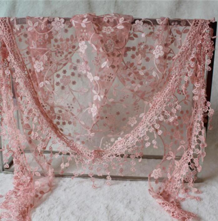 CUHAKCI Female Wraps Women Lace Triangle Scarf Silk Flower Girls Tassel Casual Shawls and Scarves 18 Colors