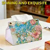 (24cm)Ocean Butterfly Rose 24cm DIY Diamond Painting Rhinestones Decorative Tissue Box Reusable Crystal Mosaic PU Tissue Holder for Home Car Desk Decoration Craft