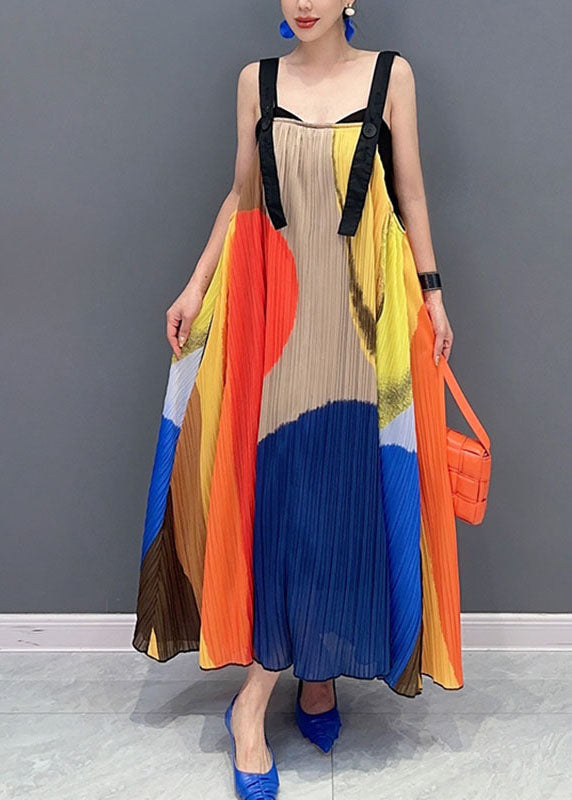 VCSHOES Colorblock Slash Neck Wrinkled Maxi Dress Sleeveless
