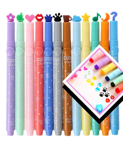 12 Pcs Candy Color Highlighter Stamp Pens