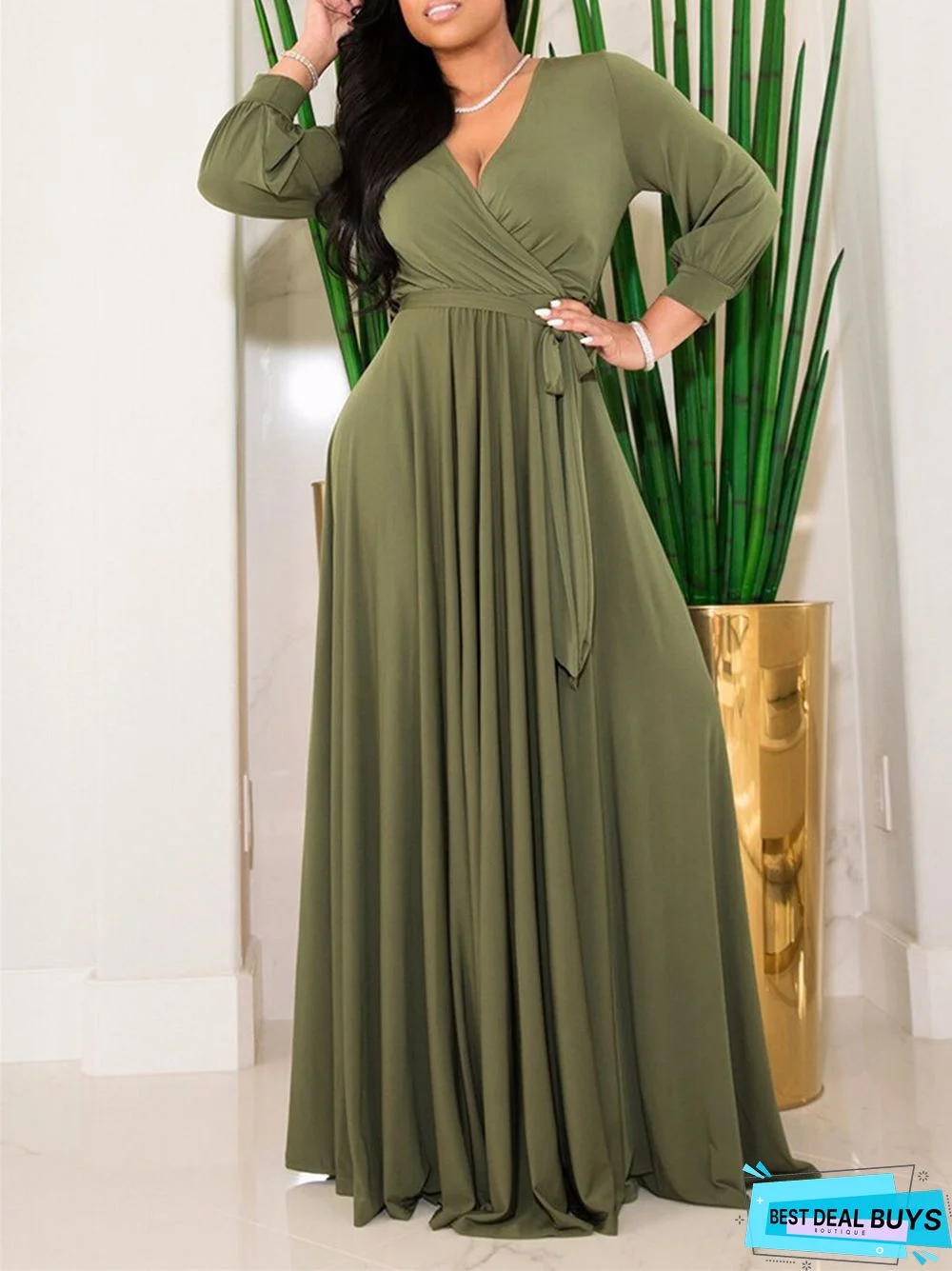 Women's Supply Plus Size Women's Temperament Commuter Waist Strap Solid Color Big Pendulum Dress