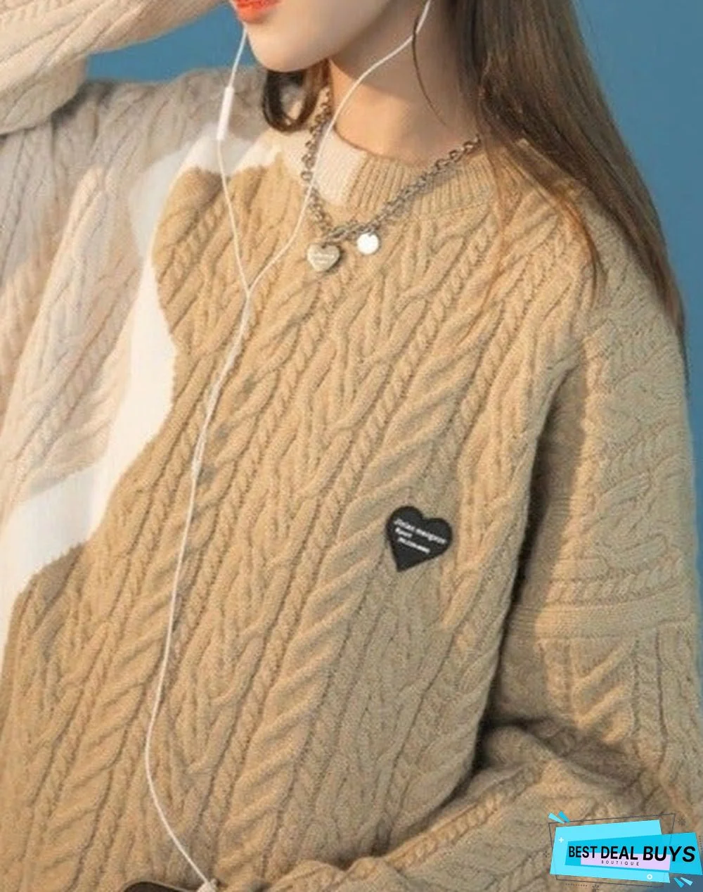 Contrast Casual Loose Crew Neck Lazy Sweater