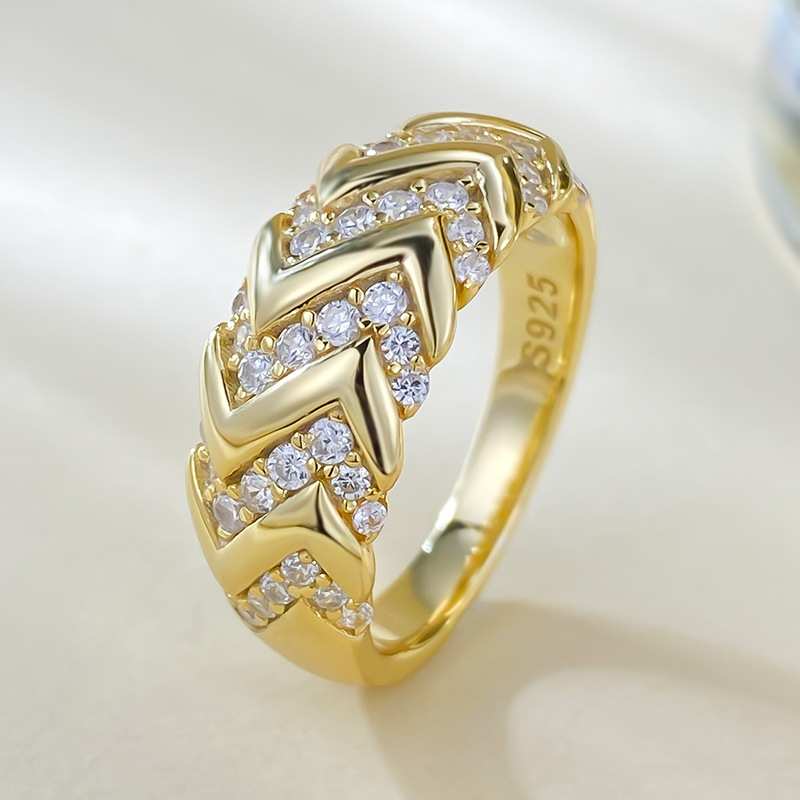 MIKAMU New Arrival: S925 Silver Gold-Plated Sparkling Wave Stacking Ring - Perfect Blend of Fashion and Romance