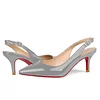 Women's 60mm Kitten Heel Slingback Red Bottom Pumps Patent Wedding Shoes