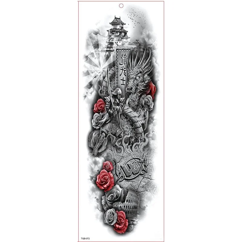 Large Arm Sleeve Tattoo Waterproof Temporary Tattoo Sticker Clock Rose Full Flower Tatoo Body Art Tattoo Girl