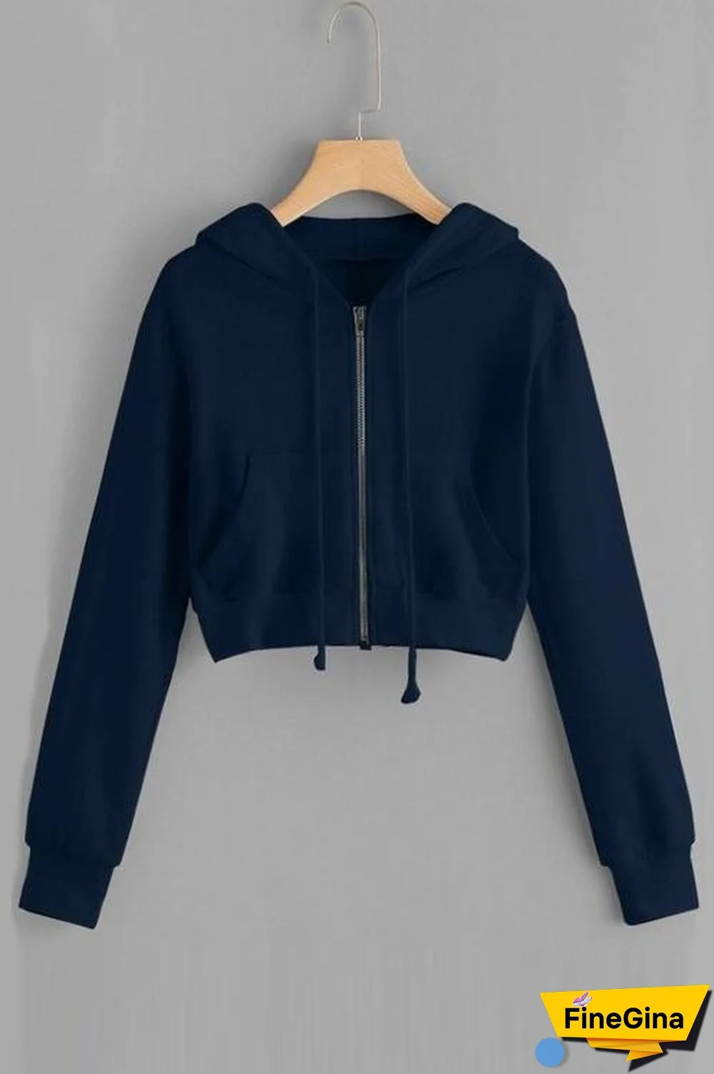 Pockets Zipper Hoodie Crop Jackets