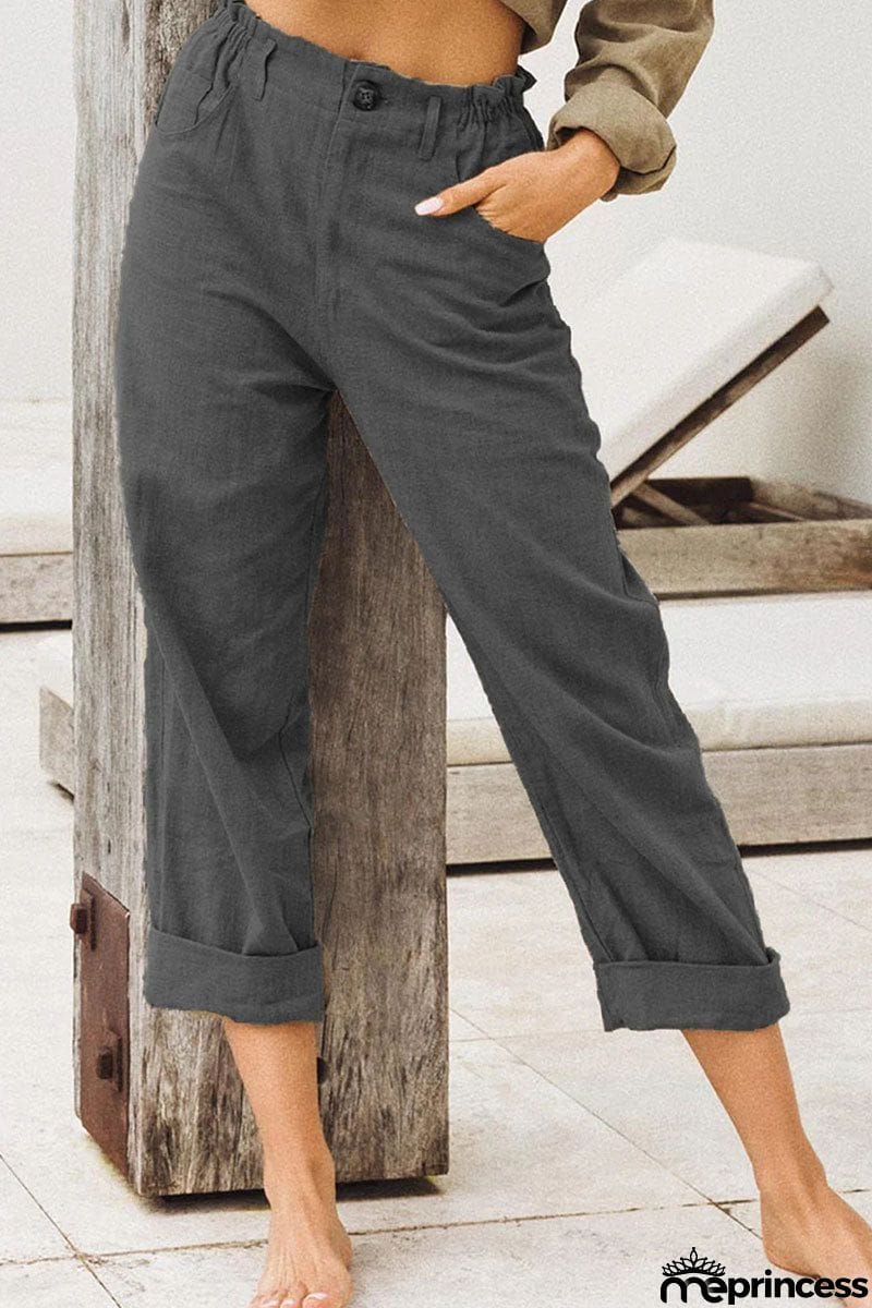 Fashion Casual Solid Patchwork Loose High Waist Straight Bottoms