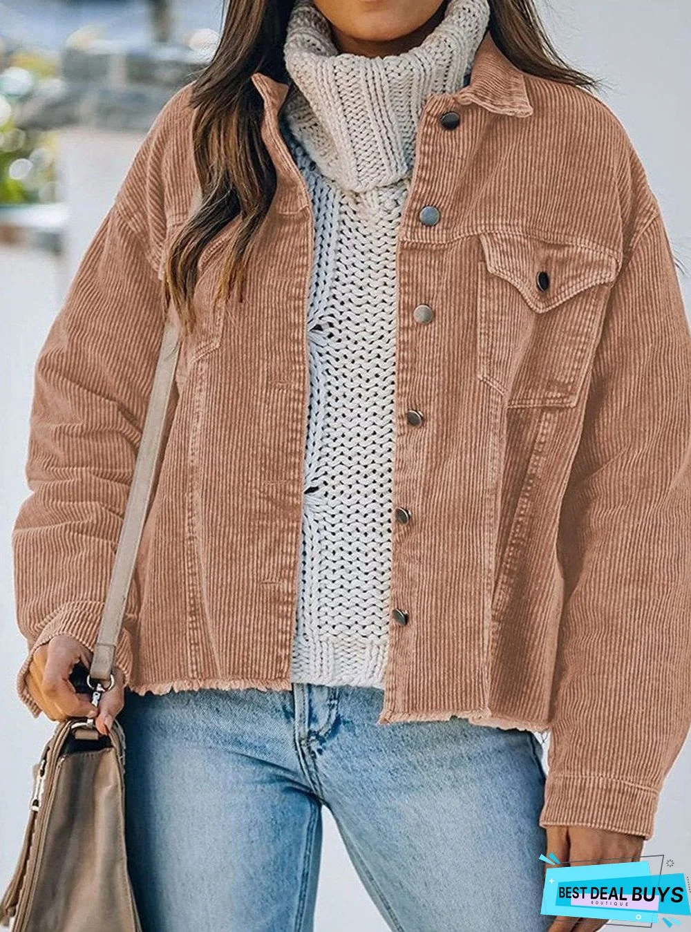 Corduroy Lapel Casual Long-Sleeved Jacket