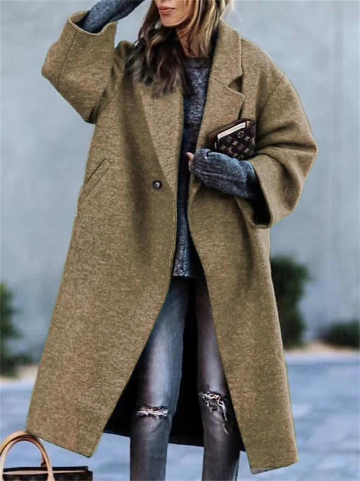 Fall and Winter Long Tweed Jacket Temperament Commuter Without Belt Lapel Loose Type Tweed Jacket Female | 168DEAL