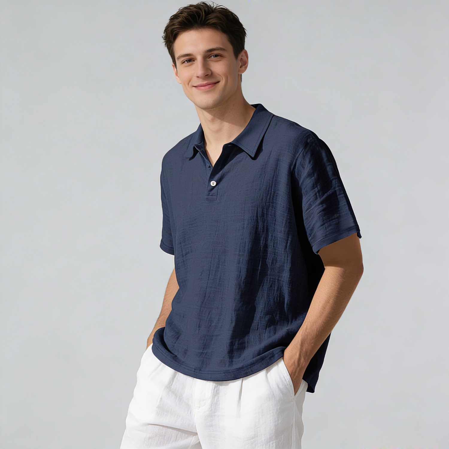 Linen Shirt Men Linen Short Sleeve Polo Shirt REAL SILK LIFE