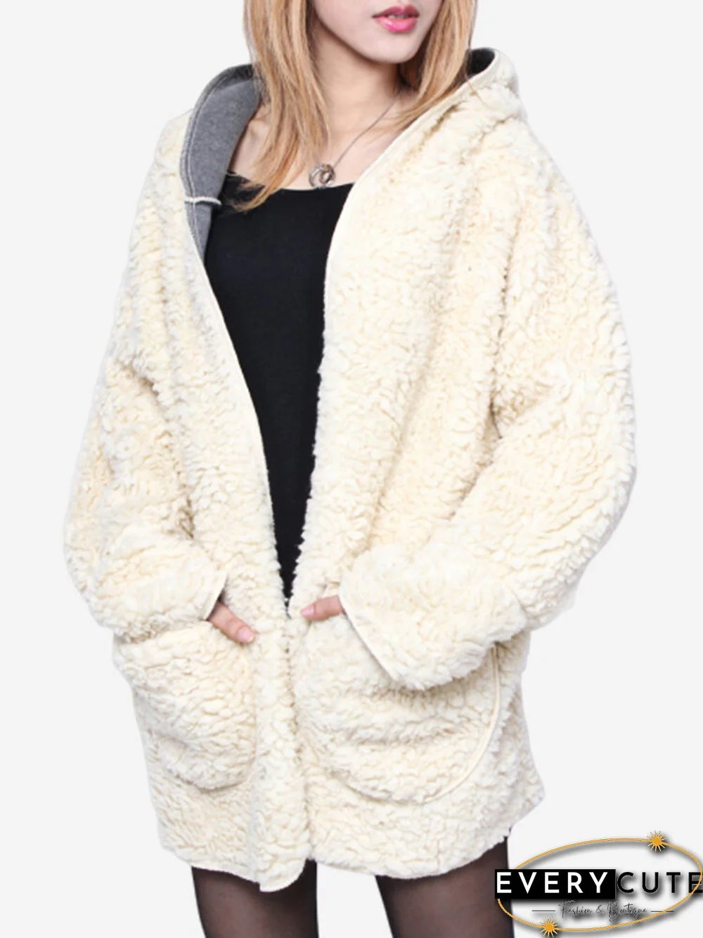 Plus Size Winter Thicken Outerwear Wool Hooded Coat