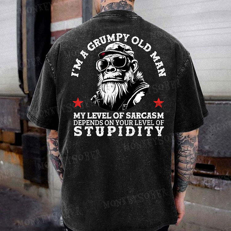 I'm A Grumpy Old Man My Level Of Sarcasm Depends On Your Level Of Stupidity Washed T-Shirt