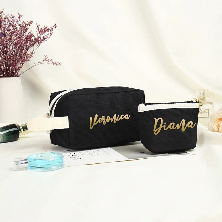 A Set Personalized Name Cosmetic Bag Custom Makeup Bag Zipper Storage Bag Gifts for Ladies Girls