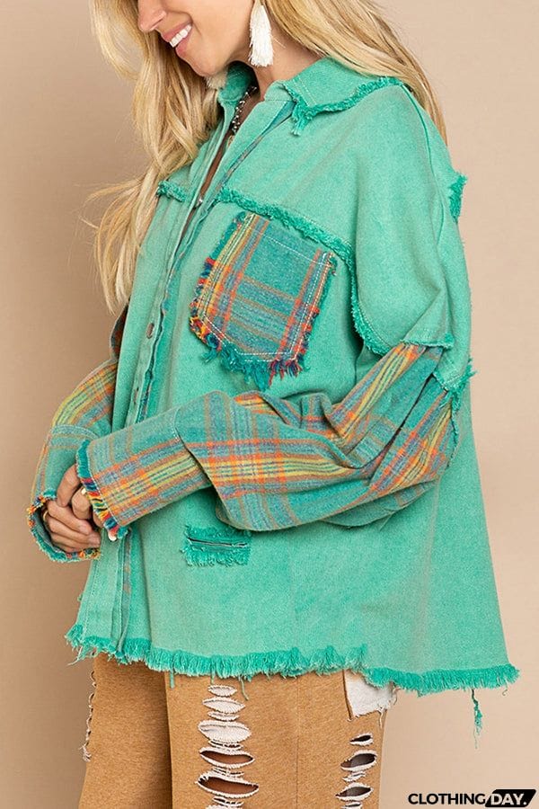 Forest Morning Plaid Button Front Shacket