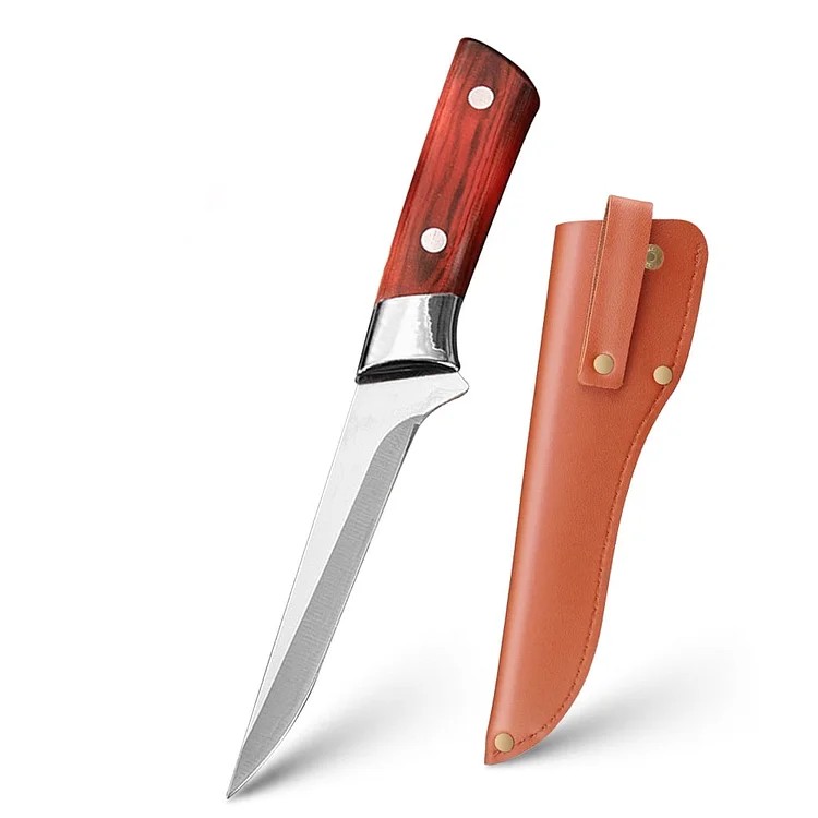 6-inch Chef Knife High Carbon Steel Sharp Professional Knife with Leather Sheath Wooden Handle Slicing Cutting Kitchen Knife