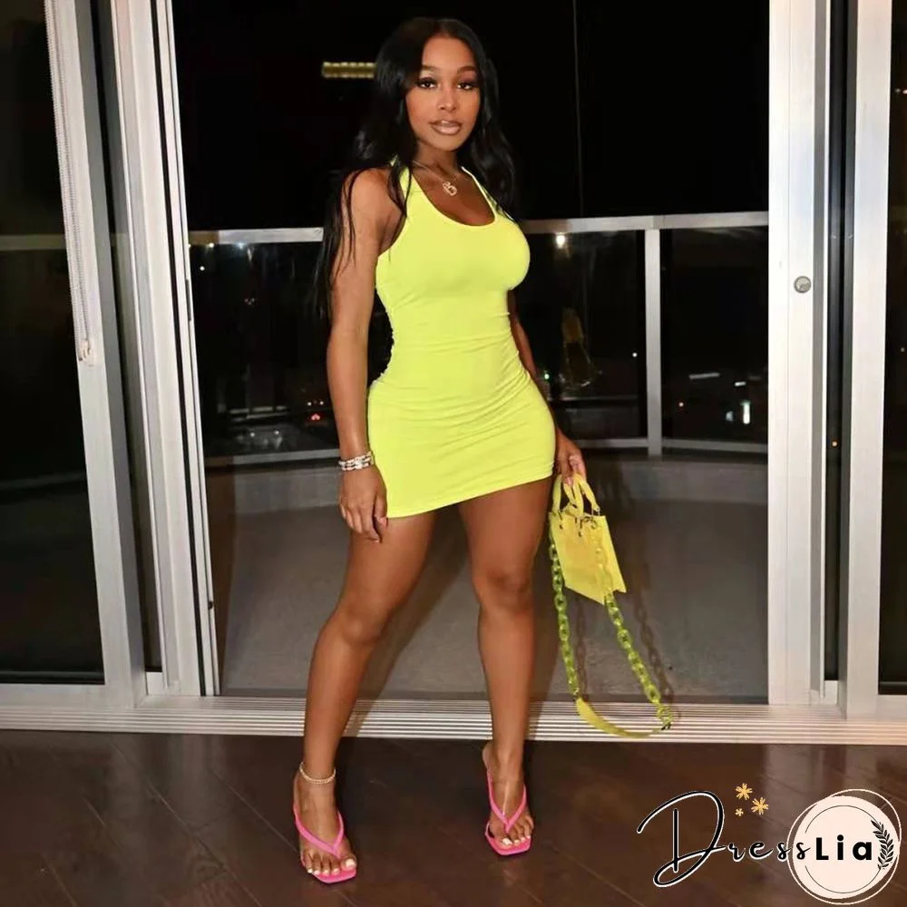 Women Summer Clothes Solid Color Sexy Sleeveless Night Clubwear Tight Fitted Vest Bodycon Mini Dress