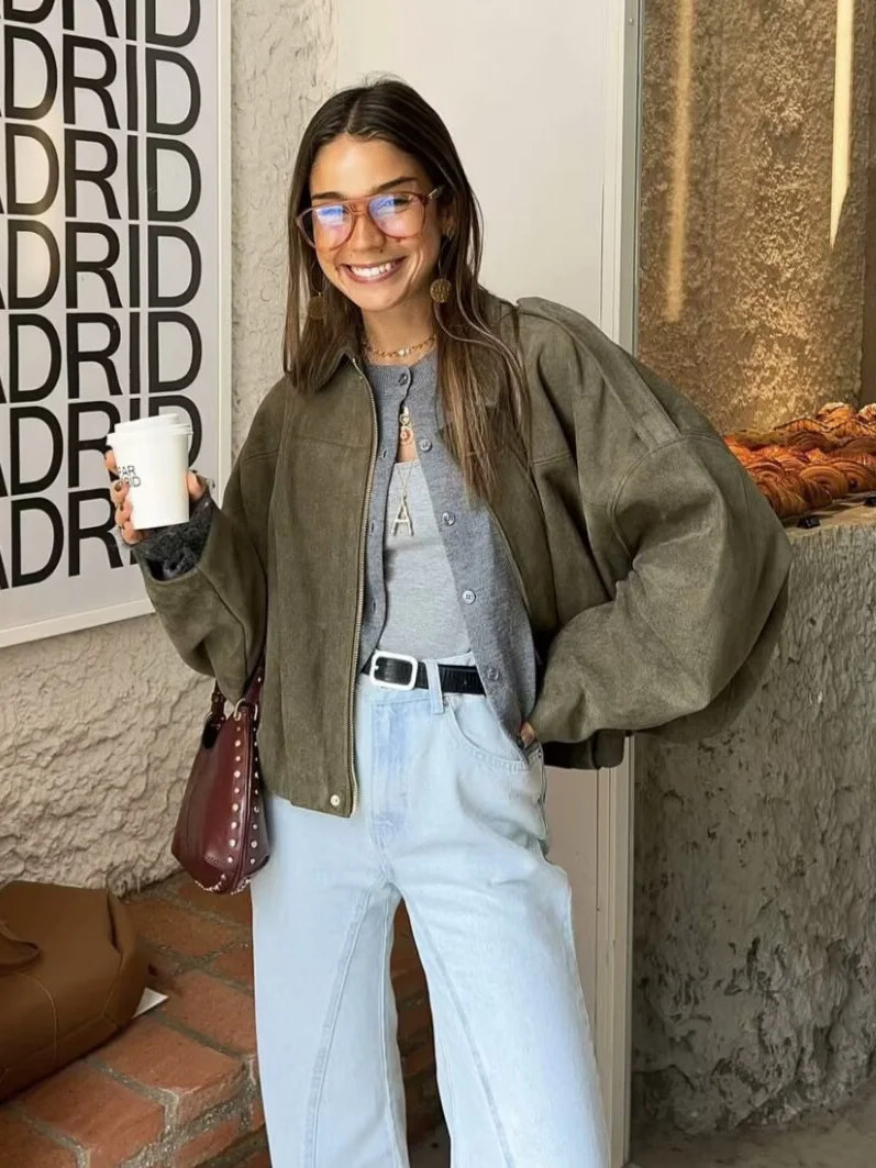 Nigikala Nigikala Color 2025 Spring And Autumn Leisure Tuffen Texture Collar Pilot Jacket Women B88824