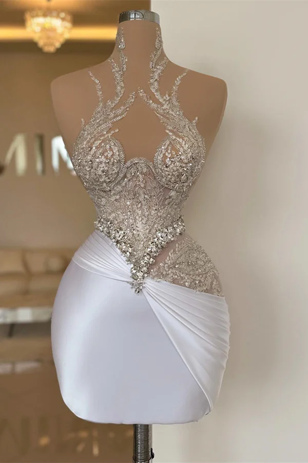 Lvs&Broner Stunning White Sleeveless Pleated Short Homecoming Dress With Appliques