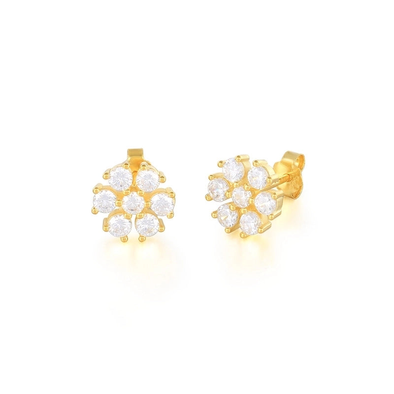 1 Pair 925 Sterling Silver Zircon Flower Ear Studs