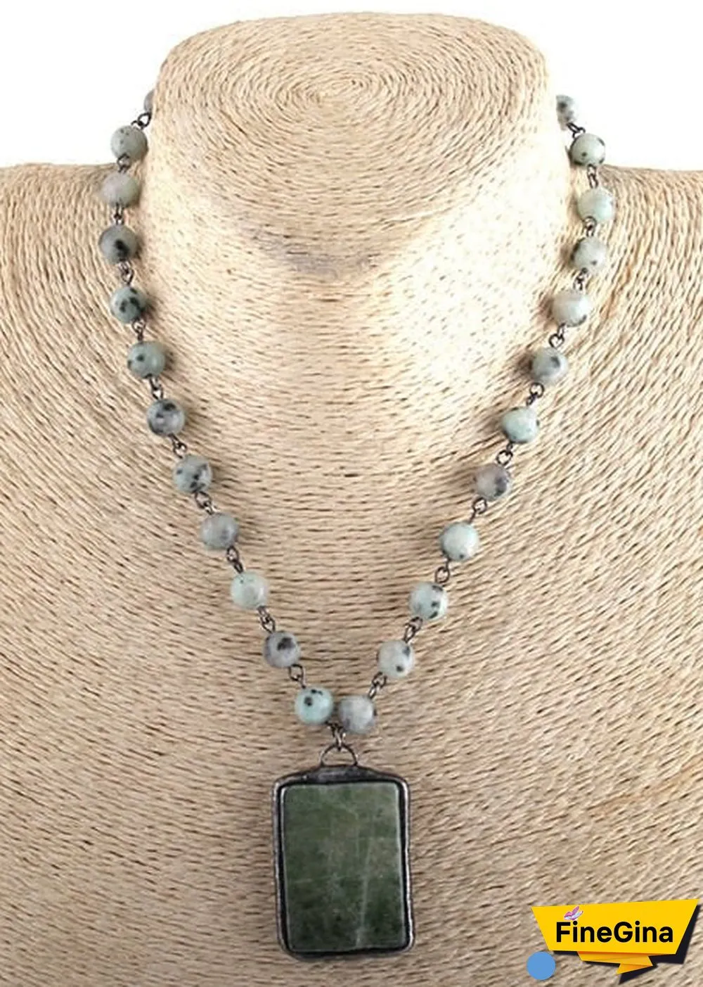 Boho Necklace, RH Jade Amazonite, Square Green Natural Stone