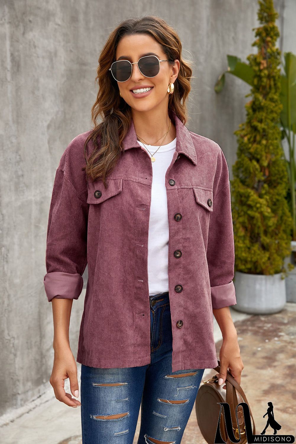 MidiSono - Fall Corduroy Shirt Coat