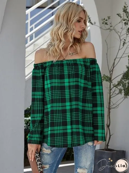 Off-Shoulder Striped Long Sleeve T-Shirt
