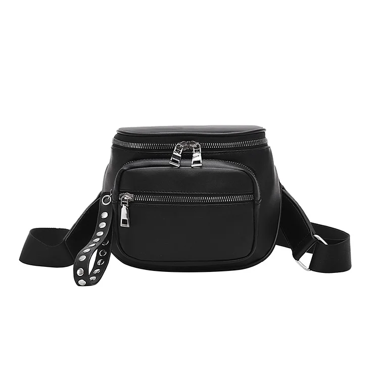 Fashion Multi-pocket Chest Bag Women Leather Shoulder Messenger Saddle Pack