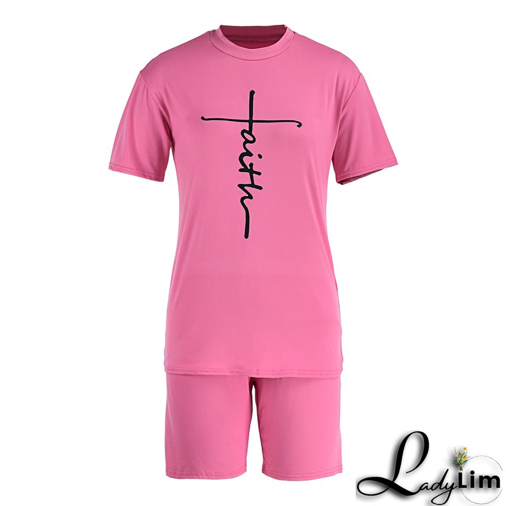 Grey Casual Print Split Joint O Neck Short Sleeve Two Pieces