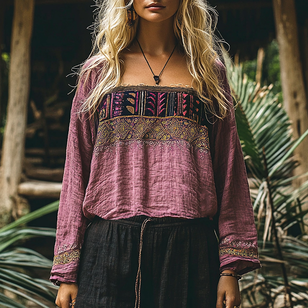 Women's Bohemian Vacation Retro Printed Casual Long Sleeve Top