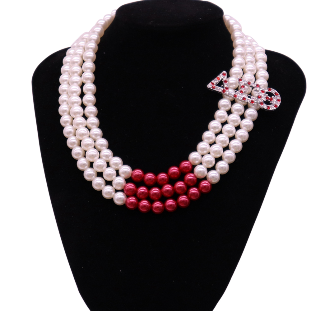 Three Layers Pearl Elephant DST Symbol Theta Sorority Necklaces Greek Letter Statement Choker Women Club Jewelry