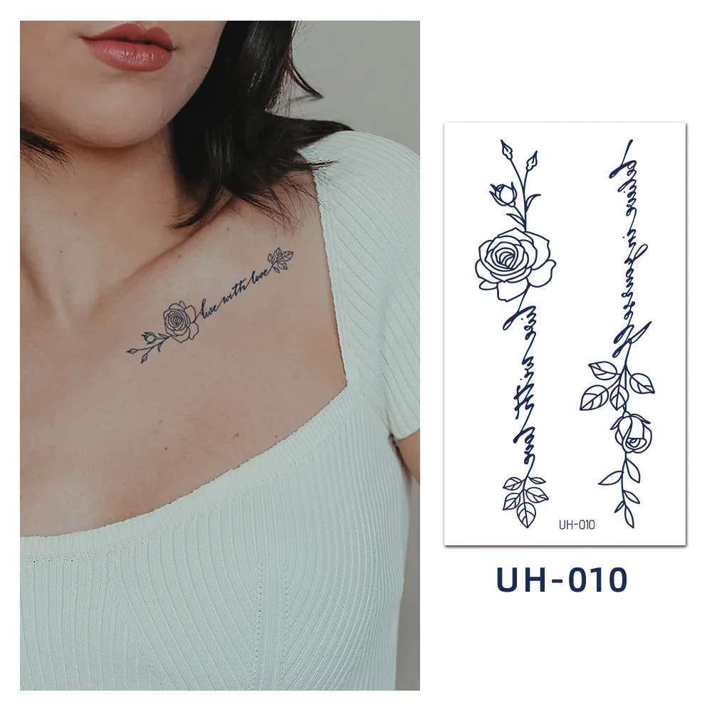 Sdrawing Stickers Semi-permanent Juice Lasting Tattoo Blue Butterfly Fake Waterproof Tattoos Temporary Women Arm Chest Body Art
