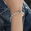 14K White Gold 10 ct tw 6 Shapes Lab Diamond & Lab Emerald Tennis Bracelet