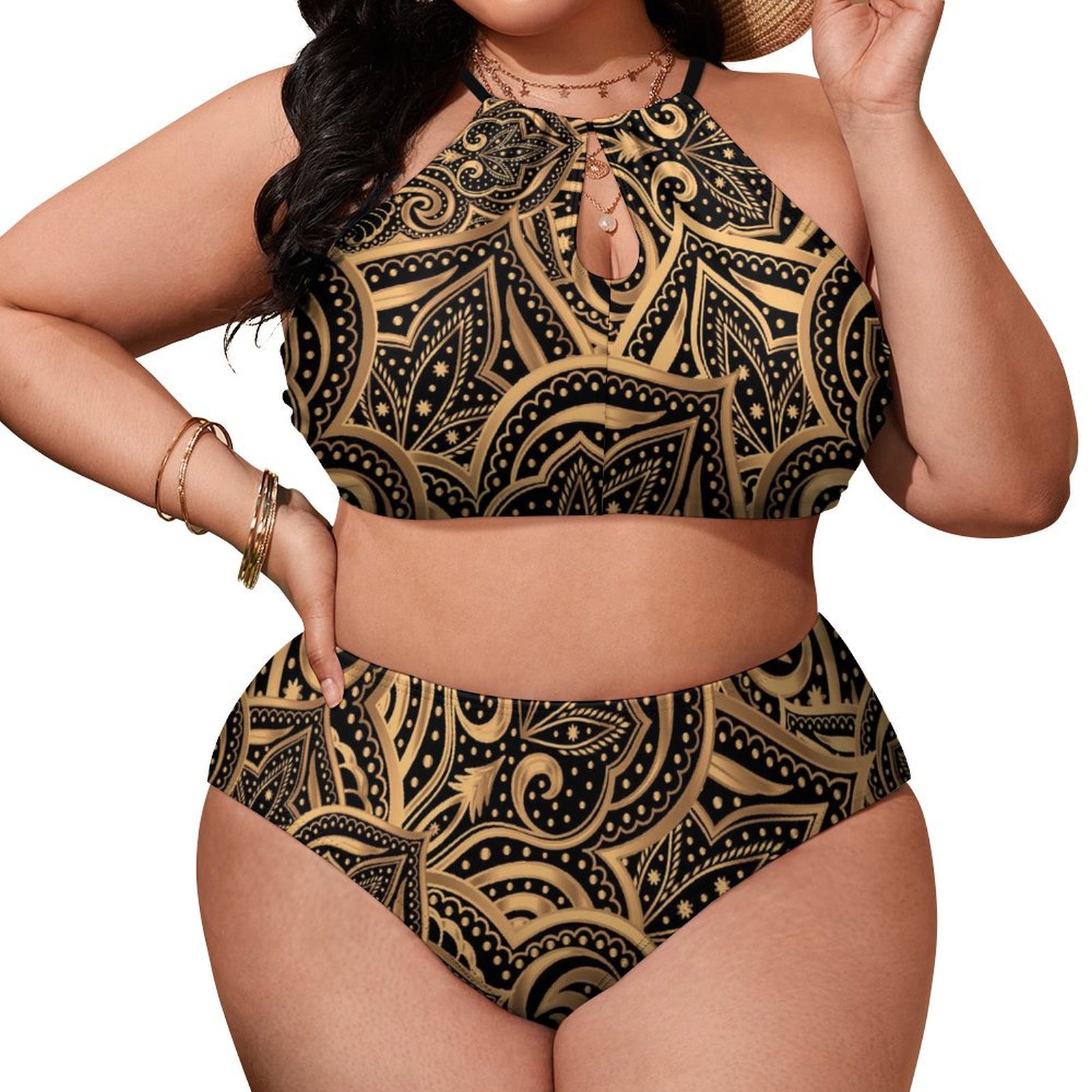 Women's Luxury Floral High Waisted Two-Piece Plus Size Bikini Swimsuits Sets