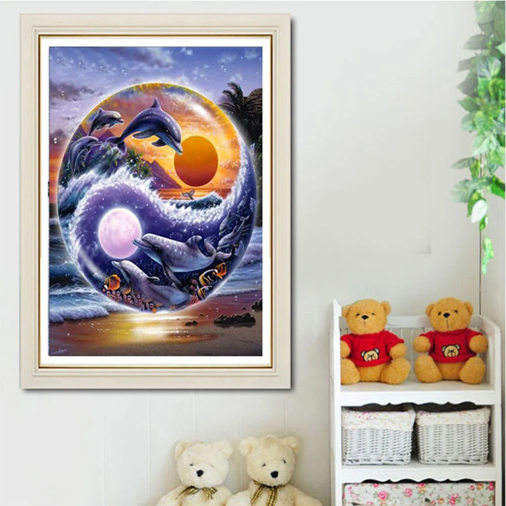 Round Diamond Painting 30*40cm - Gossip Dolphin