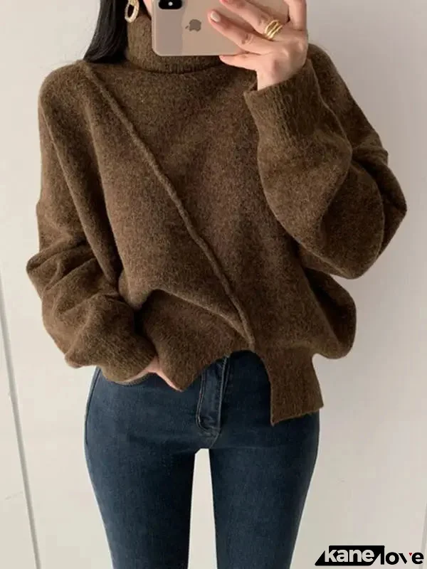Women's Acrylic Turtleneck Full Sleeves Solid Pattern Sweater