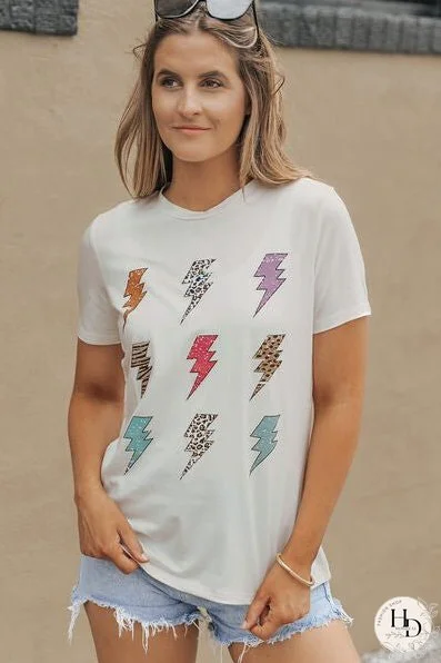 Lightning Graphic Round Neck Short Sleeve T-Shirt