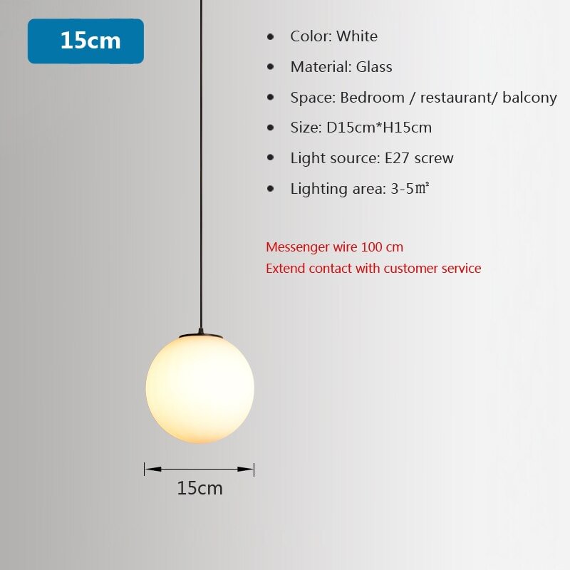 Nordic LED pendant lamp glass white round sphere lights restaurant creative personality catering clothing store bedside lighting