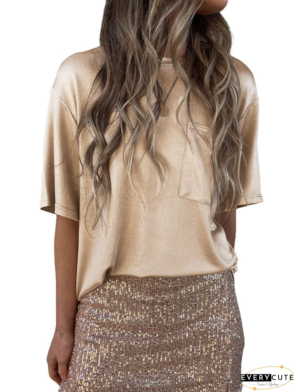 Apricot Silky Oversized Pocket Tee