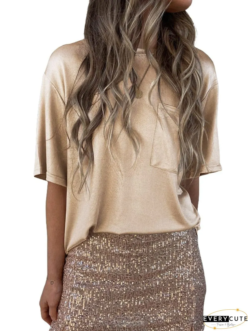 Apricot Silky Oversized Pocket Tee