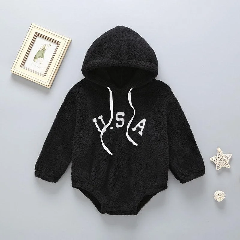 Winter Baby Girl Bodysuits 0-2Yrs Baby Plush Ears Baby Newborn Clothes Hooded Bodysuit Climbing Clothes Plush Thickened