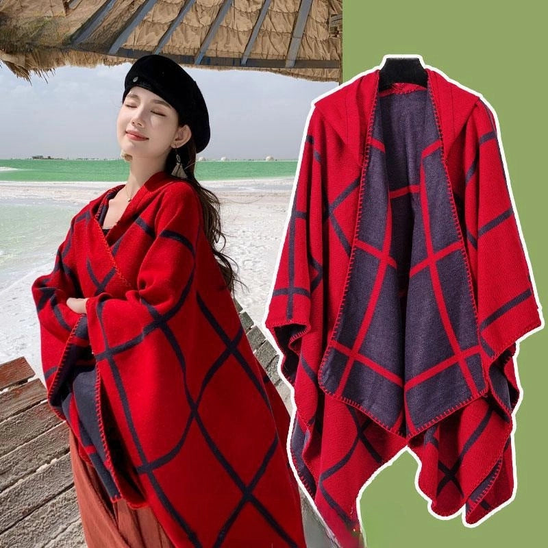 Ethnic Style Hooded Cape Women’s Yunnan Tibet Western Sichuan Grassland Bohemia Travel Wear Scarf Coat