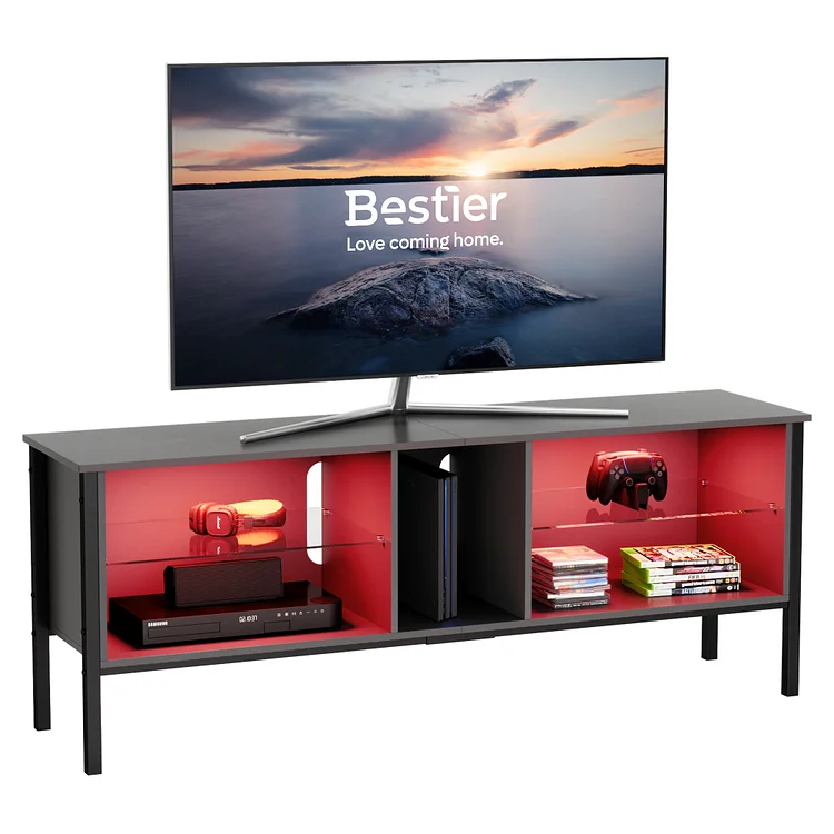 Bestier 63 inch Modern TV Stand 20 Color LED Entertainment Center