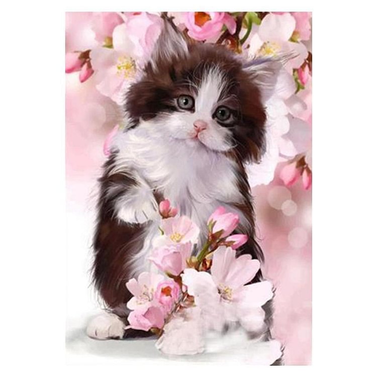 Flower Cat - Round Drill Diamond Painting - 30x40cm(Canvas)