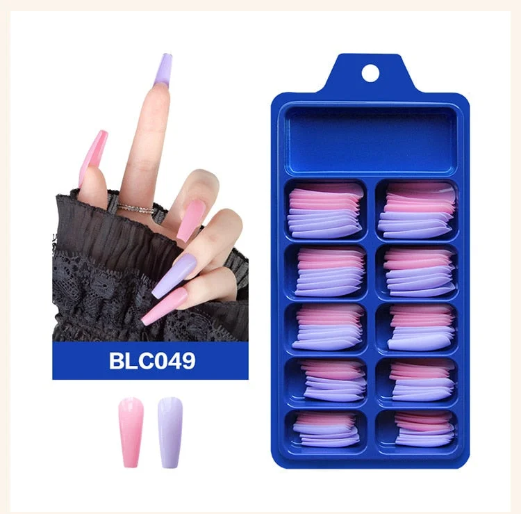 100pcs/set 10 Sizes Full Cover False Nail Tips Ballerina Coffin Fake Nails Square Stiletto French Acrylic Press On Nails-Nail Inspo