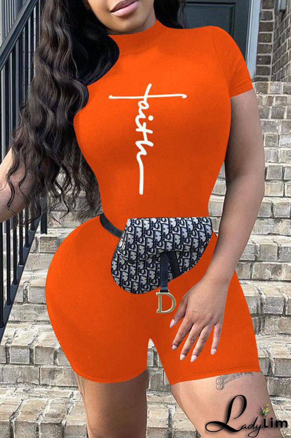 Blue Fashion Casual Print Basic Turtleneck Skinny Jumpsuits