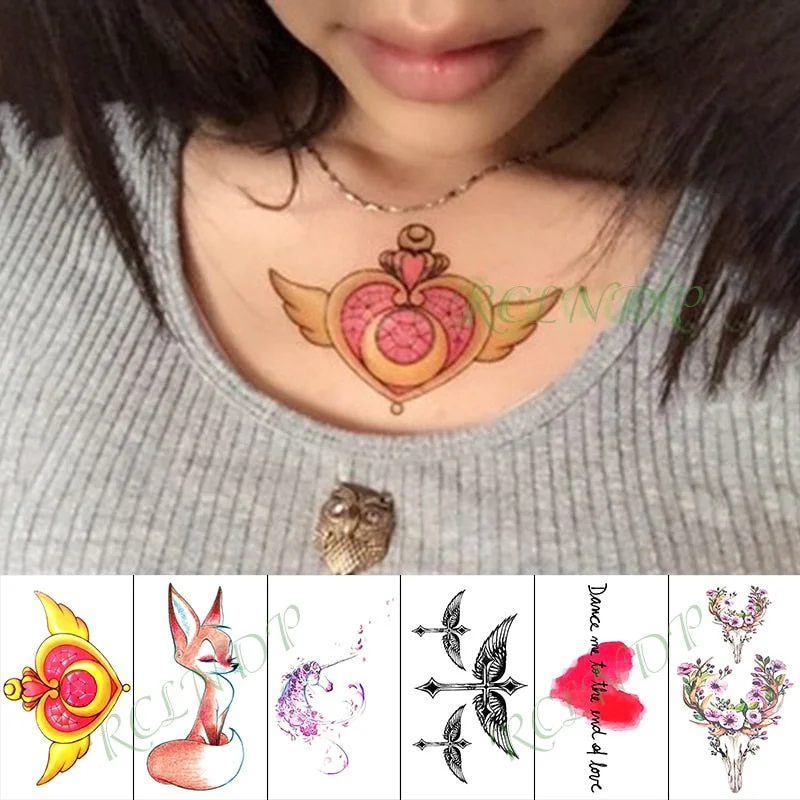 Waterproof Temporary Tattoo Sticker Love Heart Heartbeat Fake Tatto sexy clavicle Hand Arm Flash Tatoo for Kid Girl Men Women