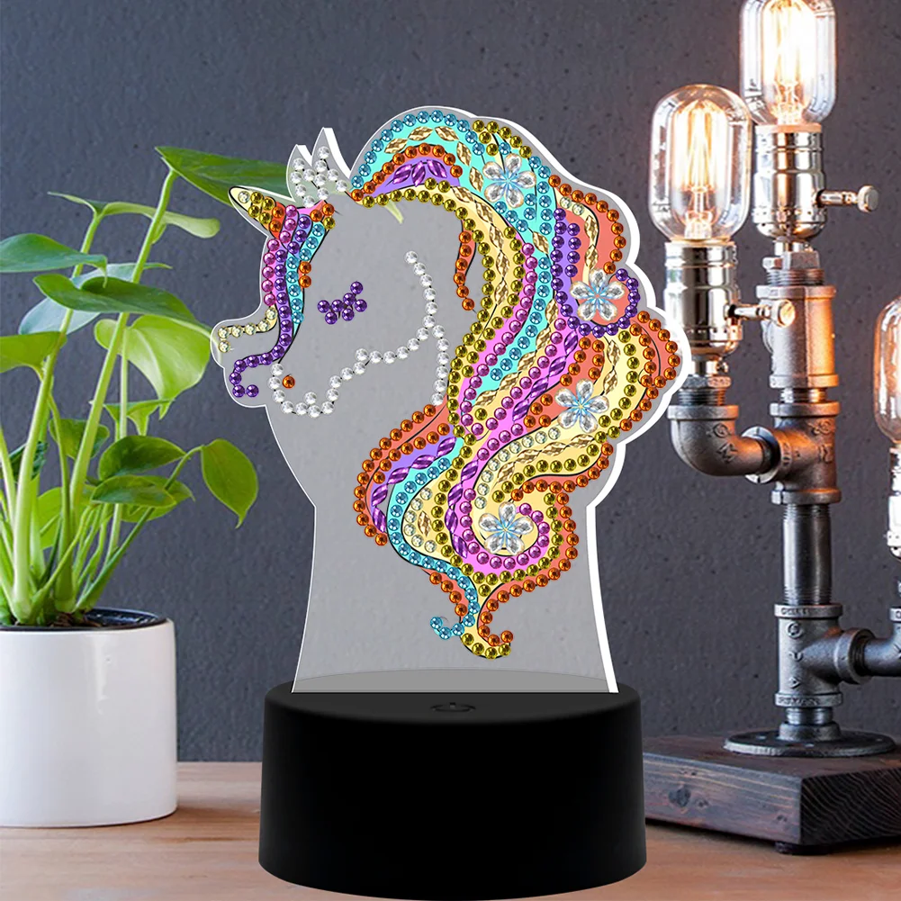 DIY Diamond Painting LED Light Horse Embroidery Night Lamp Needlework Decor