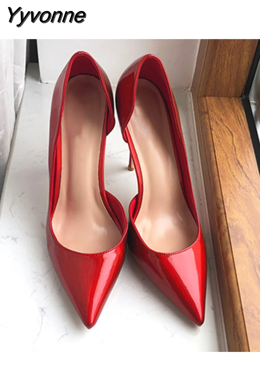 Yyvonne Shiny Women Pointy Toe Sexy Stiletto Pumps Fashion Designer Slip On 8cm 10cm 12cm High Heel Party Shoes QP148 ROVICIYA